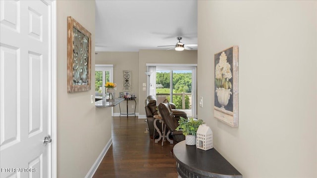 214 Unutsi Trl, Vonore, TN 37885 - hall with dark wood-style flooring and a desk