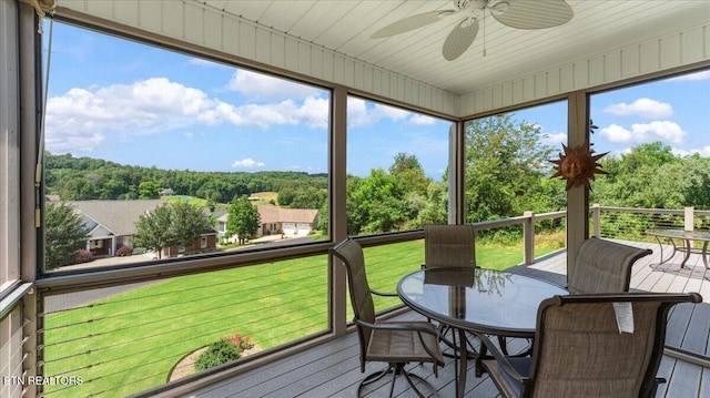 214 Unutsi Trl, Vonore, TN 37885 - sunroom / solarium with ceiling fan, outdoor dining space, and a deck