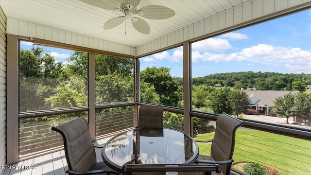 214 Unutsi Trl, Vonore, TN 37885 - sunroom / solarium with a ceiling fan and outdoor dining space
