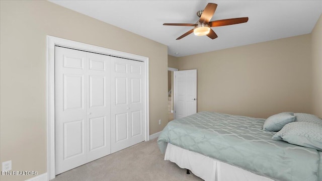 214 Unutsi Trl, Vonore, TN 37885 - bedroom with light carpet, a closet, and ceiling fan