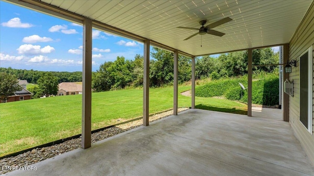 214 Unutsi Trl, Vonore, TN 37885 - view of patio featuring ceiling fan and view of wooded area