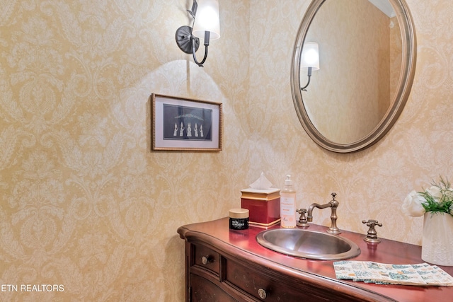453 Mount John Loop, Townsend, TN 37882 - bathroom with wallpapered walls and vanity