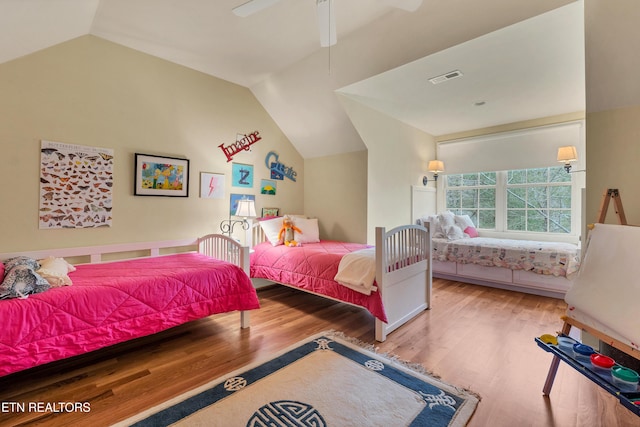 453 Mount John Loop, Townsend, TN 37882 - bedroom featuring lofted ceiling, wood finished floors, and ceiling fan