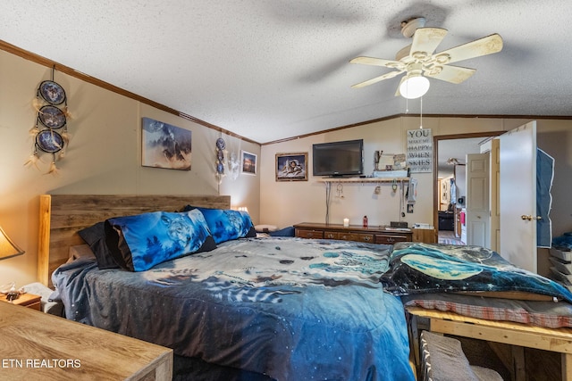 205 County Road 652, Athens, TN 37303 - bedroom featuring lofted ceiling, ornamental molding, a textured ceiling, and ceiling fan