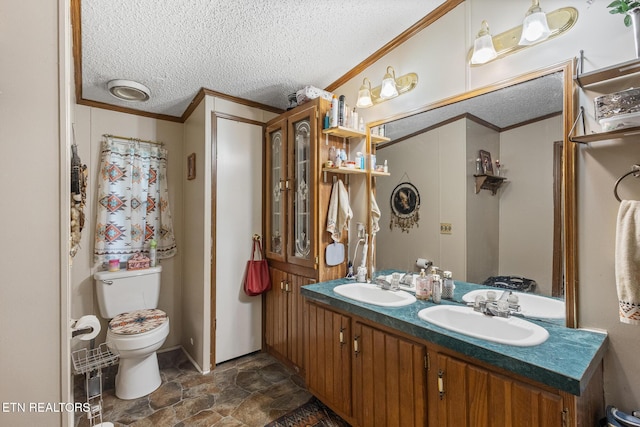 205 County Road 652, Athens, TN 37303 - full bath with crown molding, a textured ceiling, double vanity, and stone finish flooring