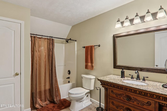 317 Fallen Oak Cir, Seymour, TN 37865 - bathroom featuring vanity, shower / bathtub combination with curtain, tile patterned floors, and a textured ceiling