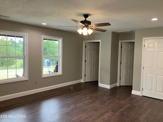 180 Sparks Landing Rd, Maynardville, TN 37807 - unfurnished bedroom with dark wood-style flooring, recessed lighting, a textured ceiling, and a ceiling fan