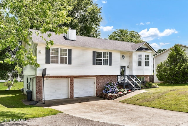 6718 Farmbrook Ln, Knoxville, TN 37918 - split foyer home featuring brick siding, an attached garage, driveway, and a chimney