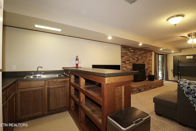 433 Clover Fork Dr, Knoxville, TN 37934 - bar featuring a textured ceiling, light colored carpet, and a ceiling fan
