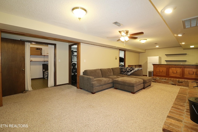 433 Clover Fork Dr, Knoxville, TN 37934 - living area with a ceiling fan, carpet floors, a textured ceiling, and recessed lighting