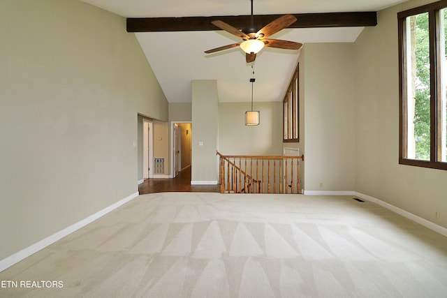 433 Clover Fork Dr, Knoxville, TN 37934 - carpeted spare room featuring beam ceiling, ceiling fan, and high vaulted ceiling