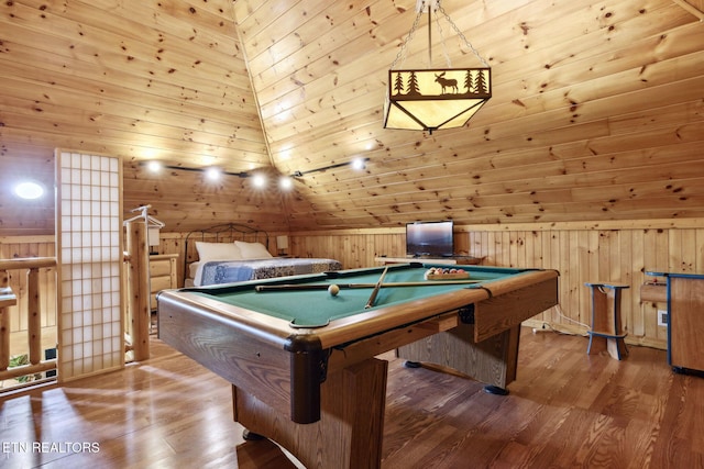 3014 N Clear Fork Rd, Sevierville, TN 37862 - recreation room featuring billiards table, wood finished floors, lofted ceiling, and wooden walls