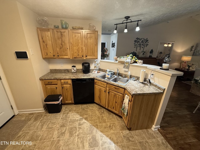7808 Stone Garden Way, Powell, TN 37849 - kitchen featuring dishwasher, a peninsula, a textured ceiling, and open floor plan