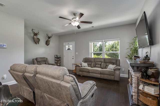 11944 Cordial Ln, Knoxville, TN 37932 - living room with a ceiling fan and dark wood-style floors