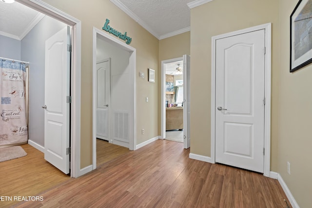 1914 Old Chilhowee Rd, Seymour, TN 37865 - corridor with crown molding, light wood-style flooring, and a textured ceiling