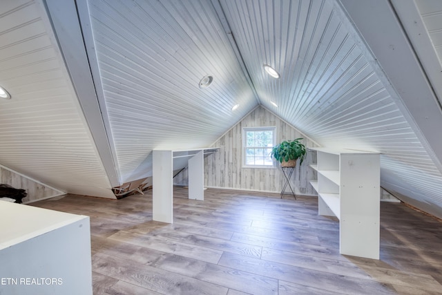 313 Edgewood Cir, Clinton, TN 37716 - additional living space featuring vaulted ceiling, wood finished floors, wood walls, and wooden ceiling