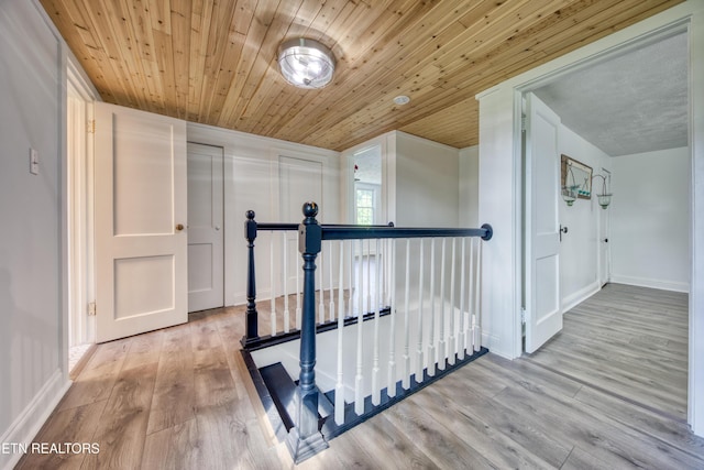 313 Edgewood Cir, Clinton, TN 37716 - corridor with an upstairs landing, wood finished floors, and wooden ceiling