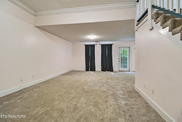 110 Lakecrest Ln, Oak Ridge, TN 37830 - carpeted empty room with crown molding and stairs