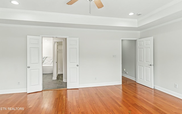 933 Gothic Manor Way, Knoxville, TN 37923 - unfurnished bedroom with light wood-style flooring, crown molding, recessed lighting, and ceiling fan