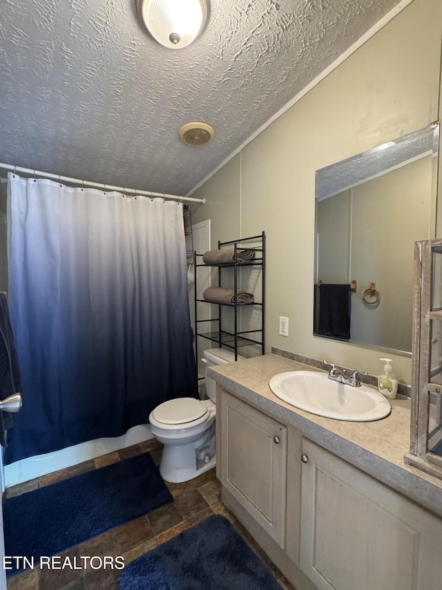 167 Marina Ln, Lafollette, TN 37766 - bathroom with a textured ceiling, vanity, and a shower with shower curtain