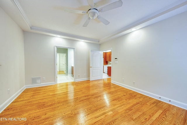 2150 Hirst Cir, Lenoir City, TN 37771 - spare room featuring light wood-type flooring, ornamental molding, a ceiling fan, and recessed lighting