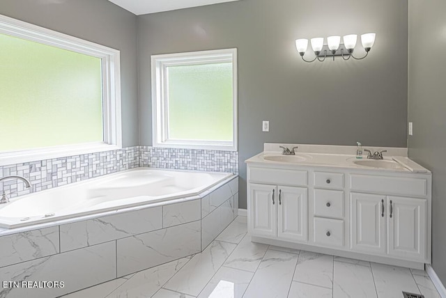 200 W Park Cir, Decatur, TN 37322 - full bath featuring marble look tiles, a bath, and double vanity