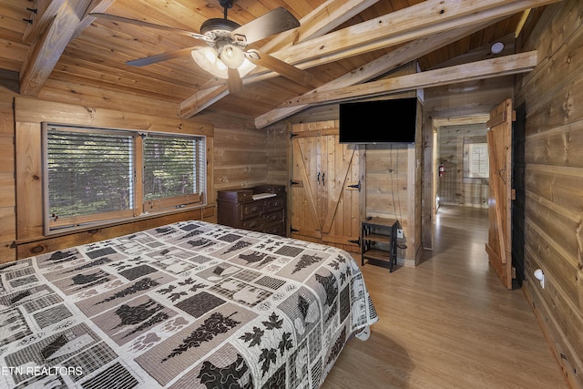 2526 N School House Gap Rd, Sevierville, TN 37876 - bedroom featuring wood walls, wood ceiling, and light wood-type flooring