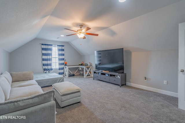 1221 Sky Top Ln, Powell, TN 37849 - living area featuring lofted ceiling, carpet, and ceiling fan
