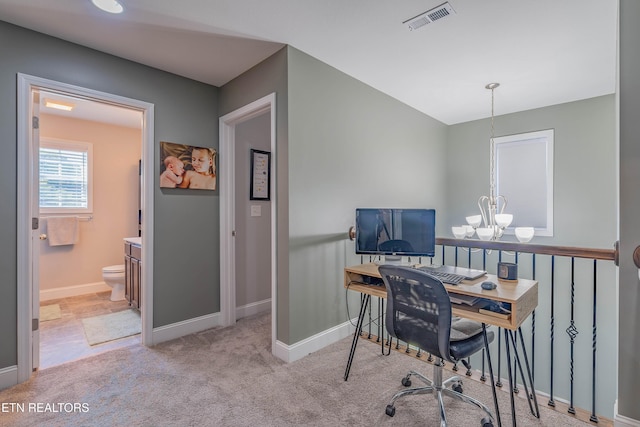 1221 Sky Top Ln, Powell, TN 37849 - office featuring a chandelier and carpet flooring