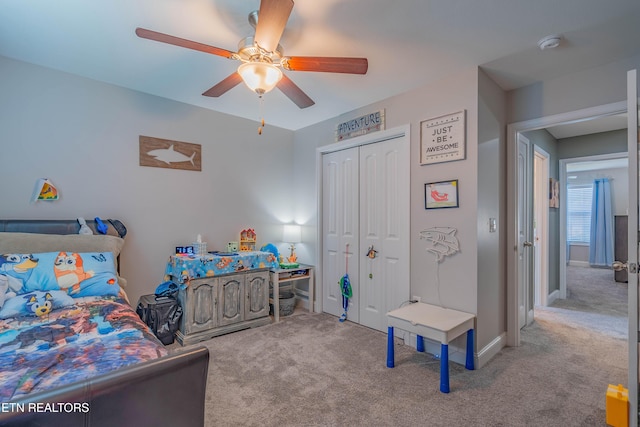 1221 Sky Top Ln, Powell, TN 37849 - bedroom with carpet flooring, a closet, and a ceiling fan