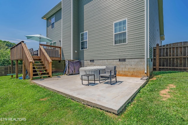 1221 Sky Top Ln, Powell, TN 37849 - fenced backyard with a deck, stairs, and a patio