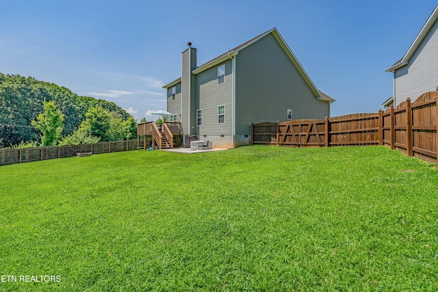1221 Sky Top Ln, Powell, TN 37849 - back of house with stairway, crawl space, a fenced backyard, and a chimney