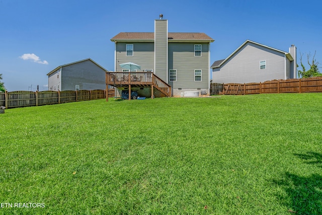 1221 Sky Top Ln, Powell, TN 37849 - back of property featuring crawl space, a fenced backyard, a chimney, and a deck