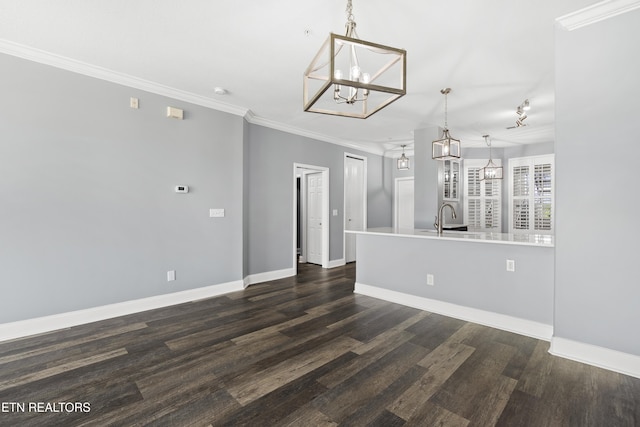 545 Rarity Bay Pkwy Unit 103, Vonore, TN 37885 - empty room featuring a chandelier, dark wood-style flooring, and ornamental molding