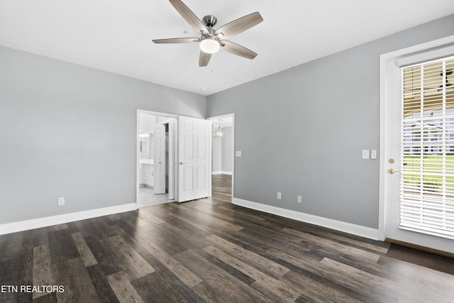 545 Rarity Bay Pkwy Unit 103, Vonore, TN 37885 - unfurnished bedroom featuring dark wood-style floors, access to outside, ensuite bath, and ceiling fan