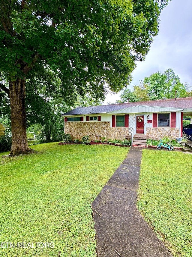 103 Albany Rd, Oak Ridge, TN 37830 - single story home with stone siding and a front lawn