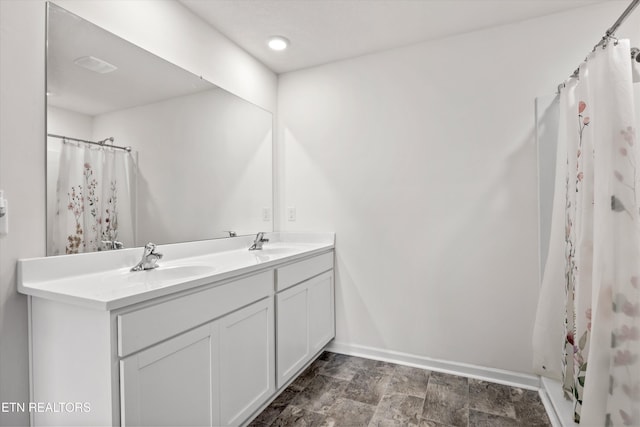 213 Newman Cir, Jefferson City, TN 37760 - bathroom featuring double vanity, recessed lighting, and a shower with curtain