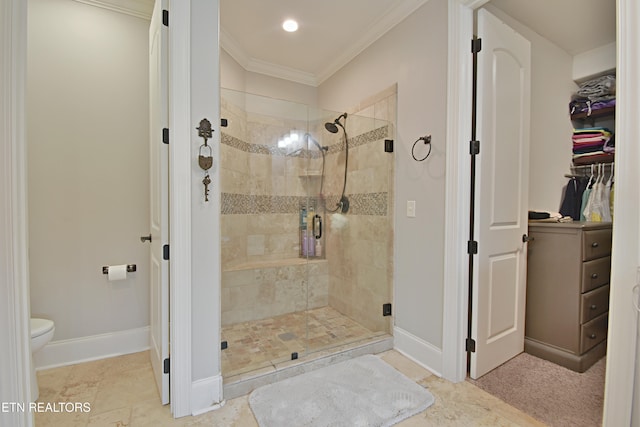 11957 Lakehurst Ln, Knoxville, TN 37934 - full bathroom with a shower stall, ornamental molding, and a spacious closet