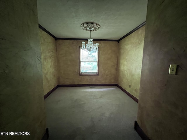 435 Simms Fork Rd, Arjay, KY 40902 - unfurnished dining area with a chandelier, unfinished concrete flooring, and ornamental molding