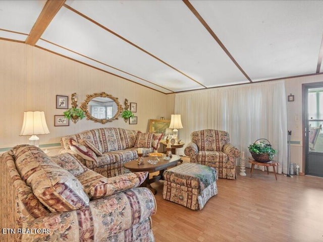 205 Ellison Rd, Lafollette, TN 37766 - living area with wood finished floors and beam ceiling