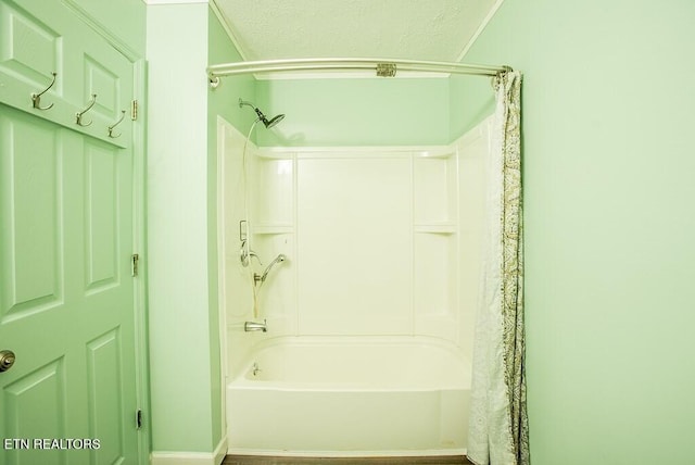 4148 New Home Rd, Smithville, TN 37166 - full bathroom featuring shower / bath combination with curtain and a textured ceiling
