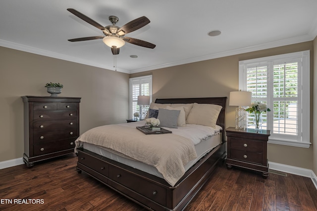 920 Andover View Ln, Knoxville, TN 37922 - bedroom featuring dark wood-type flooring, ornamental molding, and a ceiling fan