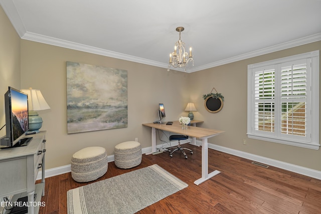 920 Andover View Ln, Knoxville, TN 37922 - home office featuring crown molding, a chandelier, and wood finished floors