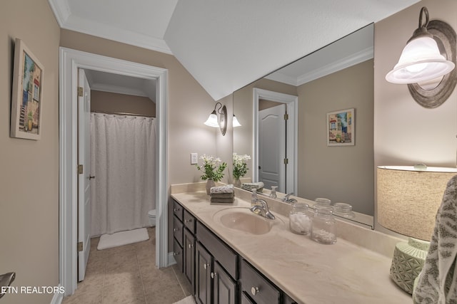 920 Andover View Ln, Knoxville, TN 37922 - full bath featuring vanity, tile patterned flooring, a shower with curtain, and crown molding