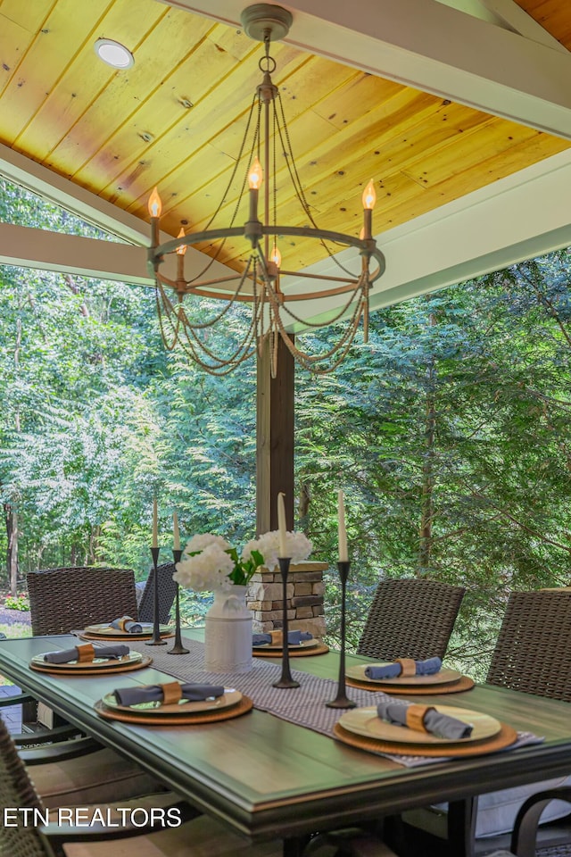 920 Andover View Ln, Knoxville, TN 37922 - dining area featuring wood ceiling, a chandelier, and vaulted ceiling