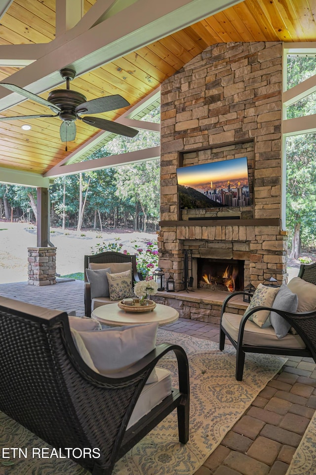 920 Andover View Ln, Knoxville, TN 37922 - view of patio / terrace featuring a ceiling fan and an outdoor living space with a fireplace