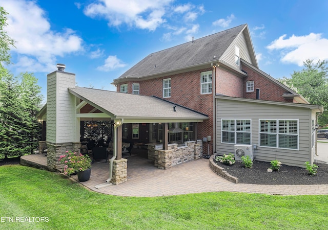 920 Andover View Ln, Knoxville, TN 37922 - back of house with a patio area, a lawn, a chimney, and roof with shingles