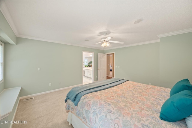 103 Wickham Ln, Fairfield Glade, TN 38558 - bedroom with carpet floors, multiple windows, crown molding, a ceiling fan, and ensuite bathroom
