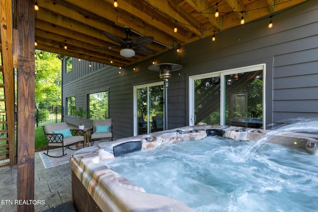 9401 Shirley Ann Rd, Kodak, TN 37764 - view of patio / terrace with a hot tub and ceiling fan