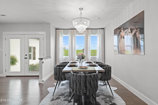 9401 Shirley Ann Rd, Kodak, TN 37764 - dining space with a chandelier, dark wood-style flooring, and french doors